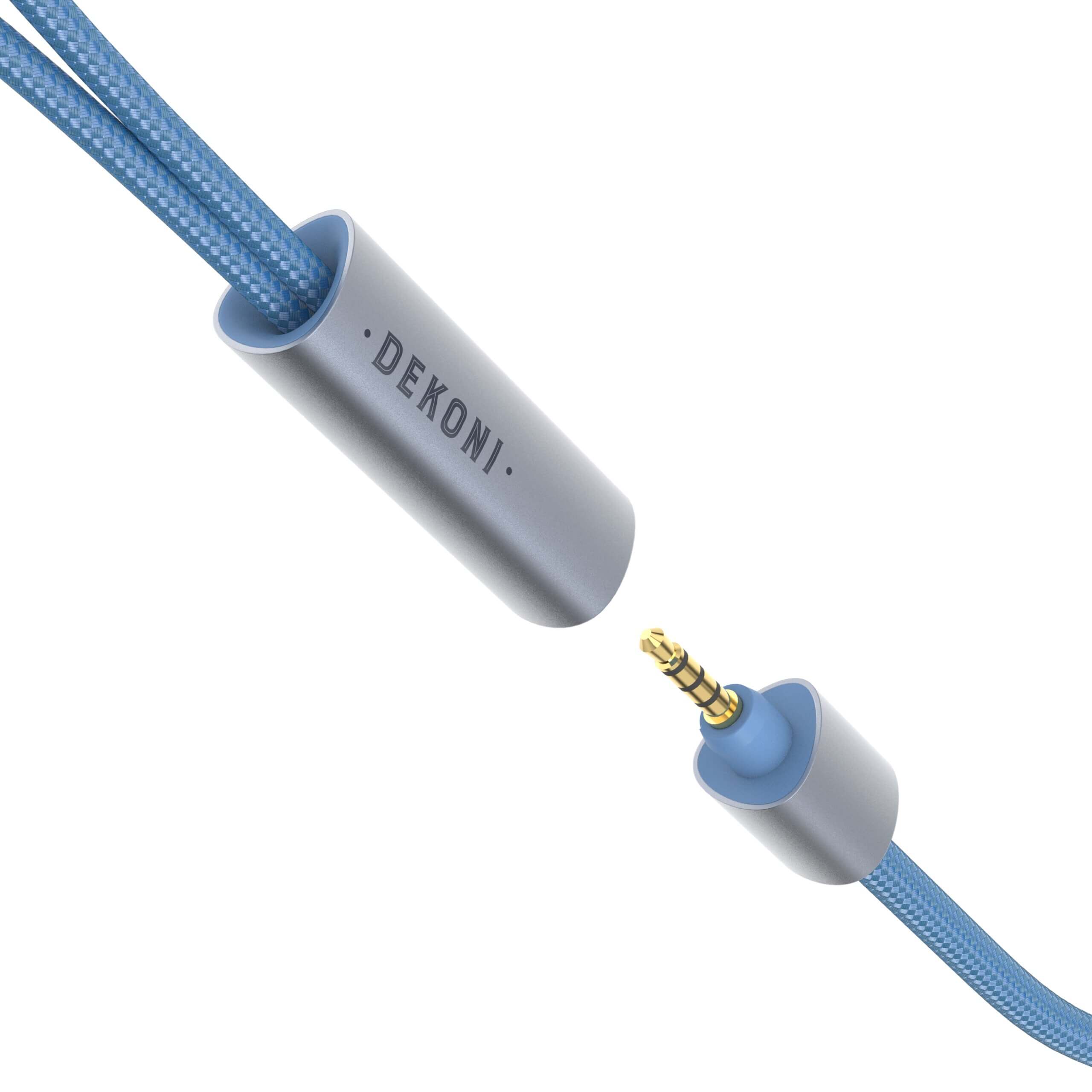 Postsplit 3.5mm Connectors with Blue Nylon Woven Jacket